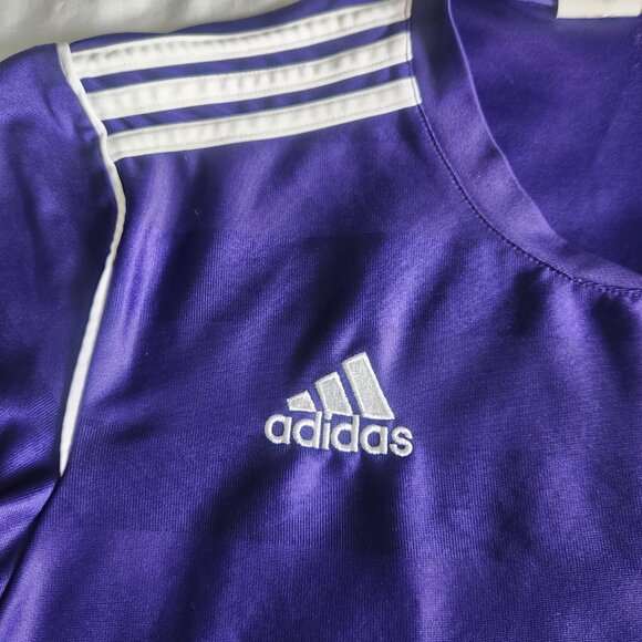 Adidas Shirt Athletic Top Short Sleeve Climalite Purple W White Stripes Med - Picture 5 of 10